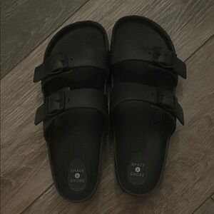 Shade & Shore Black Buckle Slides